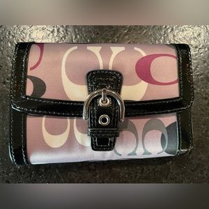 Coach grey, black, purple, white and silver wallet.